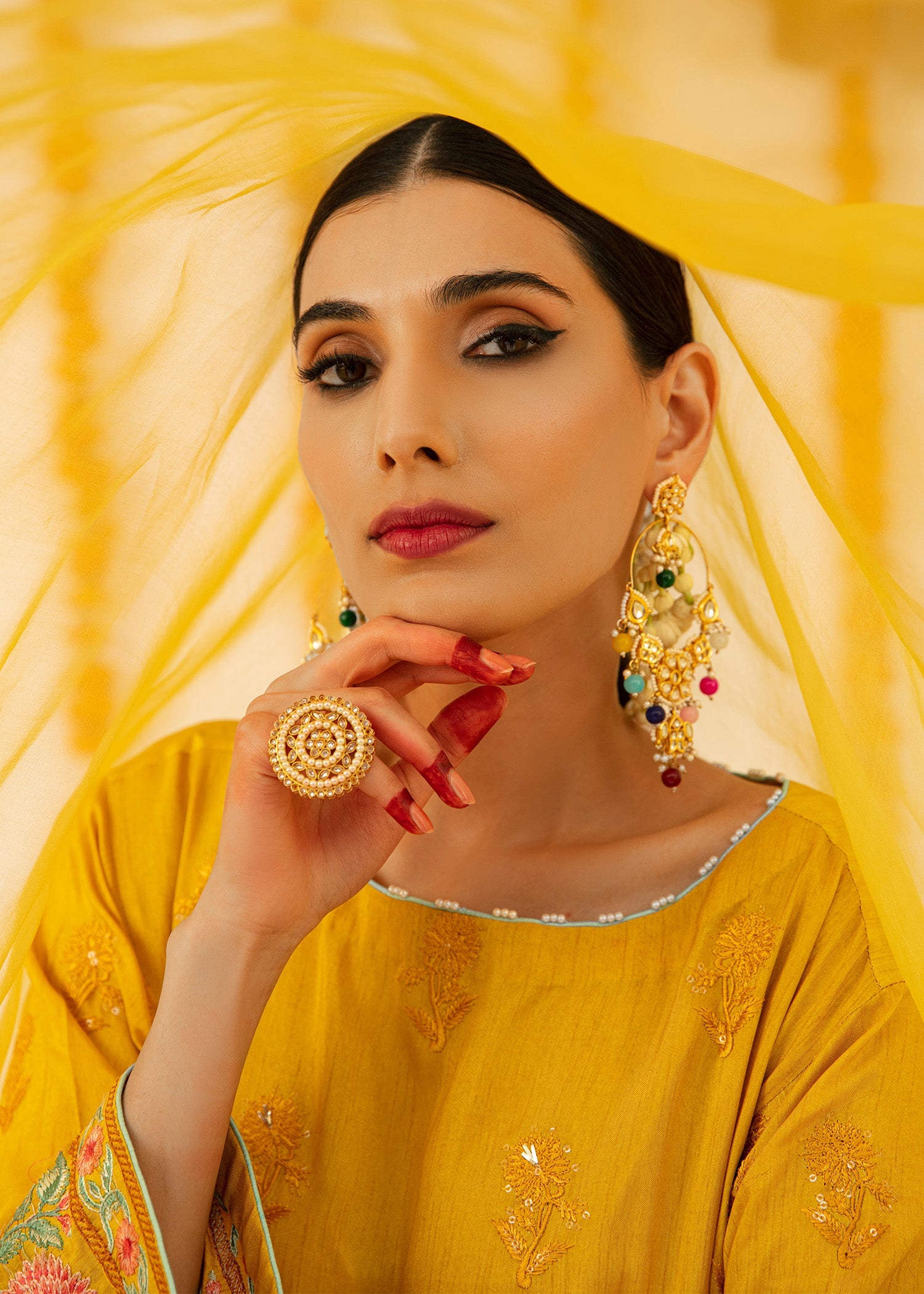 Mustard Embroidered Raw Silk Kurta Set (3-Piece) - Image 7