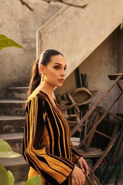 Pakistani Marigold Velvet Appliqué Raw Silk Salwar Kameez (2-Piece) - Image 1