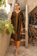 Pakistani Marigold Velvet Appliqué Raw Silk Salwar Kameez (2-Piece) - Image 3