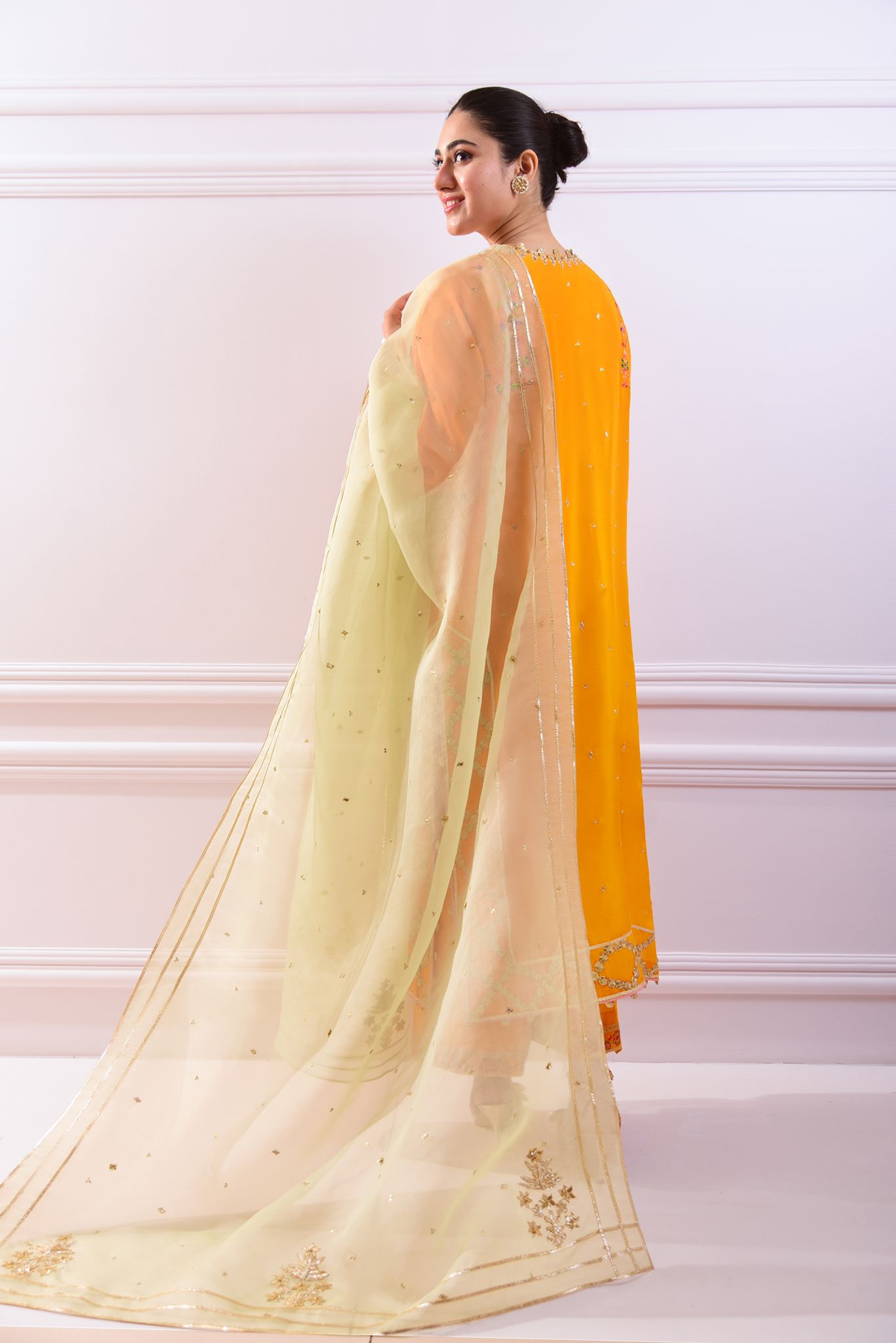 Haldi Yellow Zardozi Raw Silk Salwar Kameez (3-Piece) - Image 3