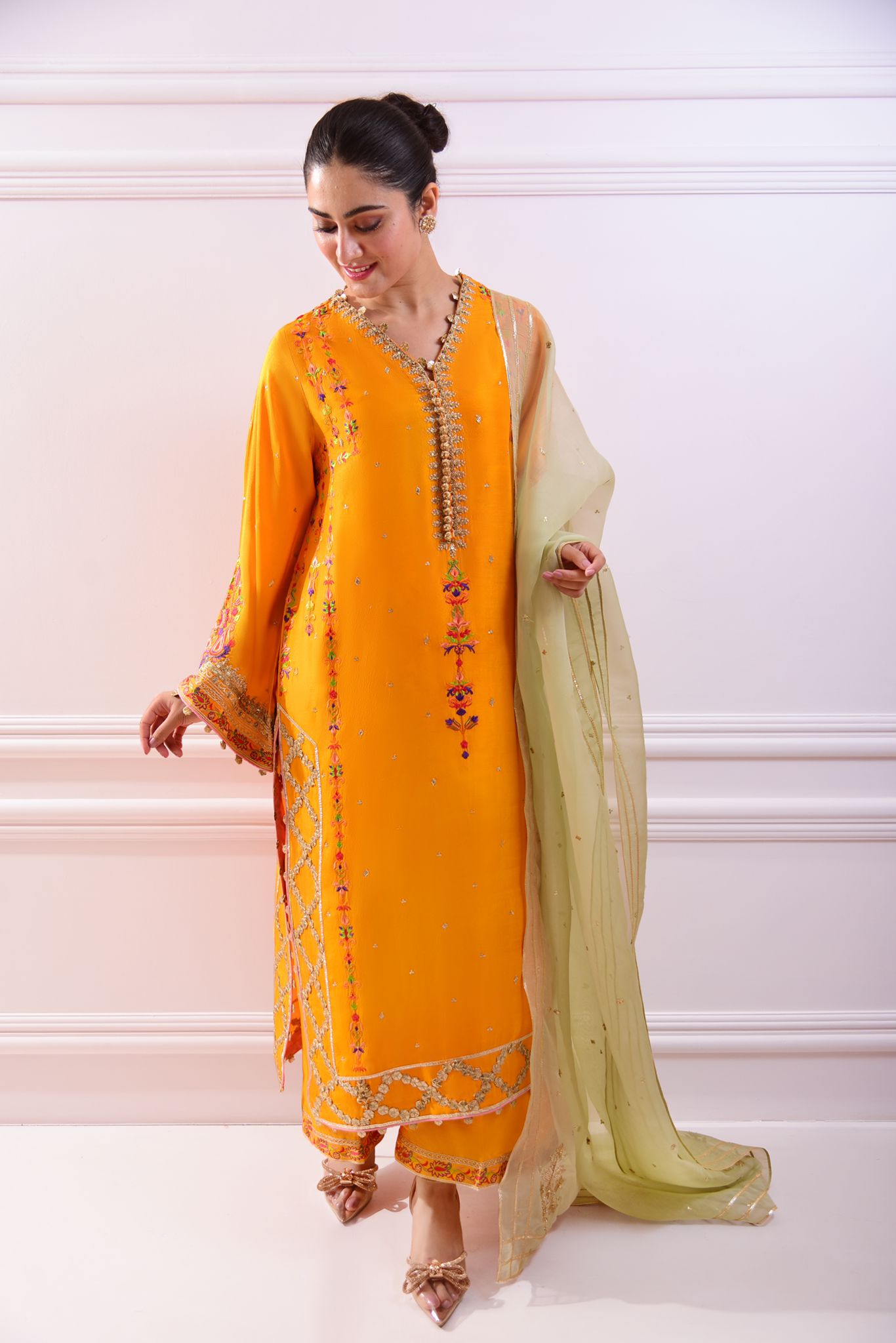 Haldi Yellow Zardozi Raw Silk Salwar Kameez (3-Piece) - Image 5