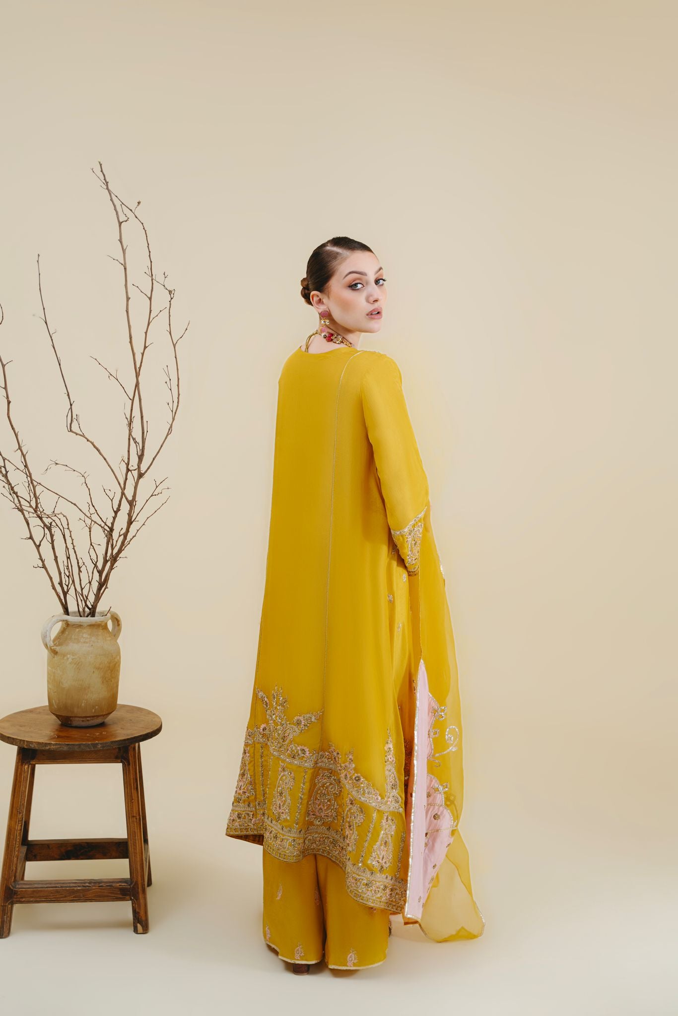 Mustard Zari Ada Raw Silk Salwar Kameez (3-Piece) - Image 2