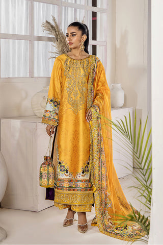 Chrome Yellow Embellished Satin-Silk Salwar Kameez (3-Piece) - Image 11