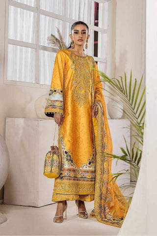 Chrome Yellow Embellished Satin-Silk Salwar Kameez (3-Piece) - Image 2