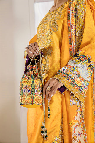 Chrome Yellow Embellished Satin-Silk Salwar Kameez (3-Piece) - Image 6