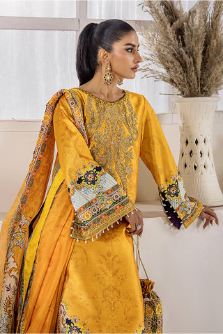 Chrome Yellow Embellished Satin-Silk Salwar Kameez (3-Piece) - Image 9