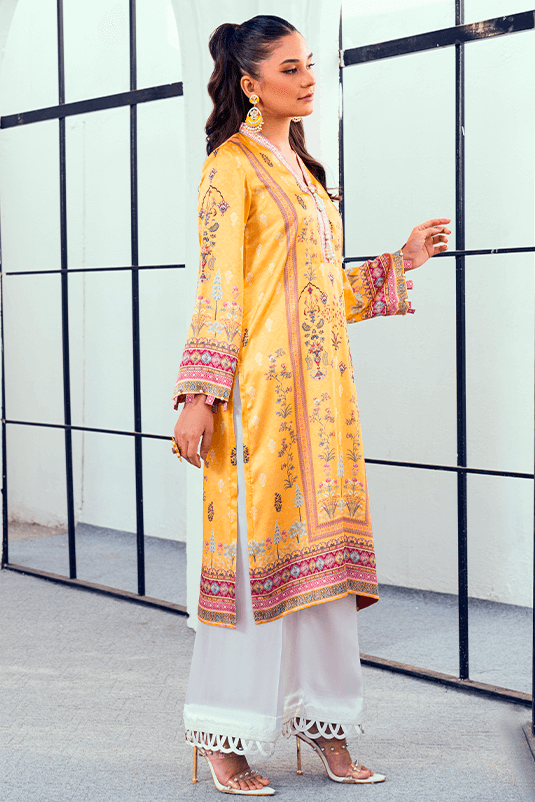 Yellow Printed Shamoz Silk Kurta (2-Piece) - Image 3