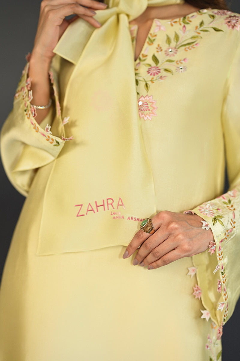 Yellow Embroidered Sheesha Silk Salwar Kameez (3-Piece) - Image 2
