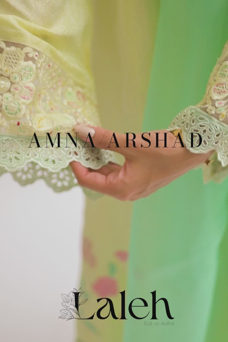 Yellow Appliqué Embroidered Silk Salwar Kameez (2-Piece) - Image 9