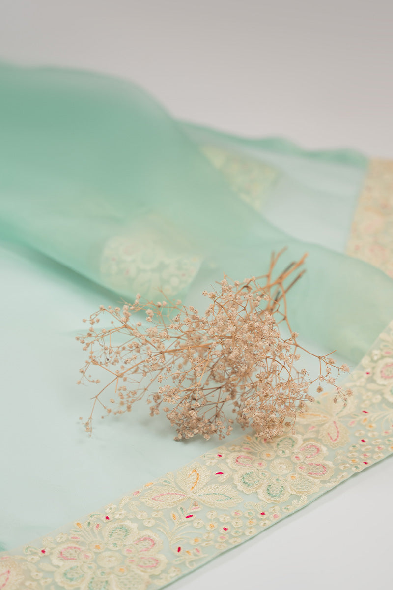 Pakistani Yellow Appliqué Embroidered Silk Salwar Kameez (3-Piece) - Image 5