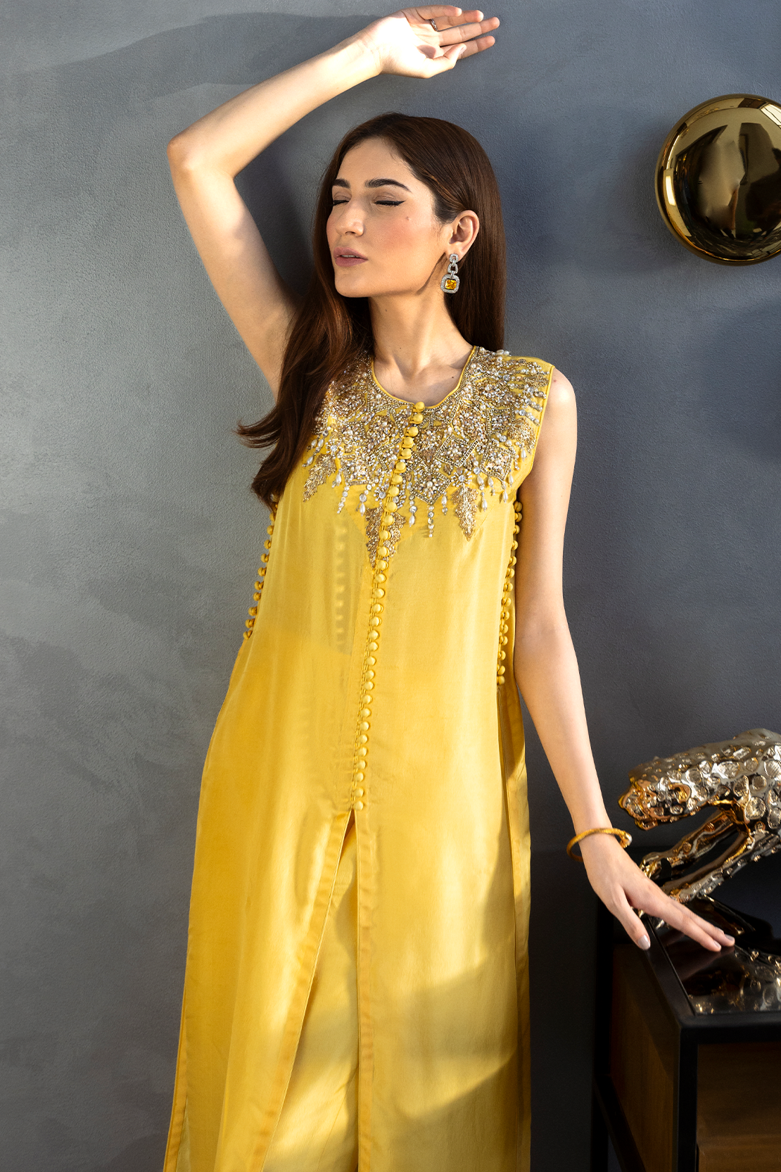 Yellow Embroidered Silk-Blend Salwar Kameez (2-Piece) - Image 1