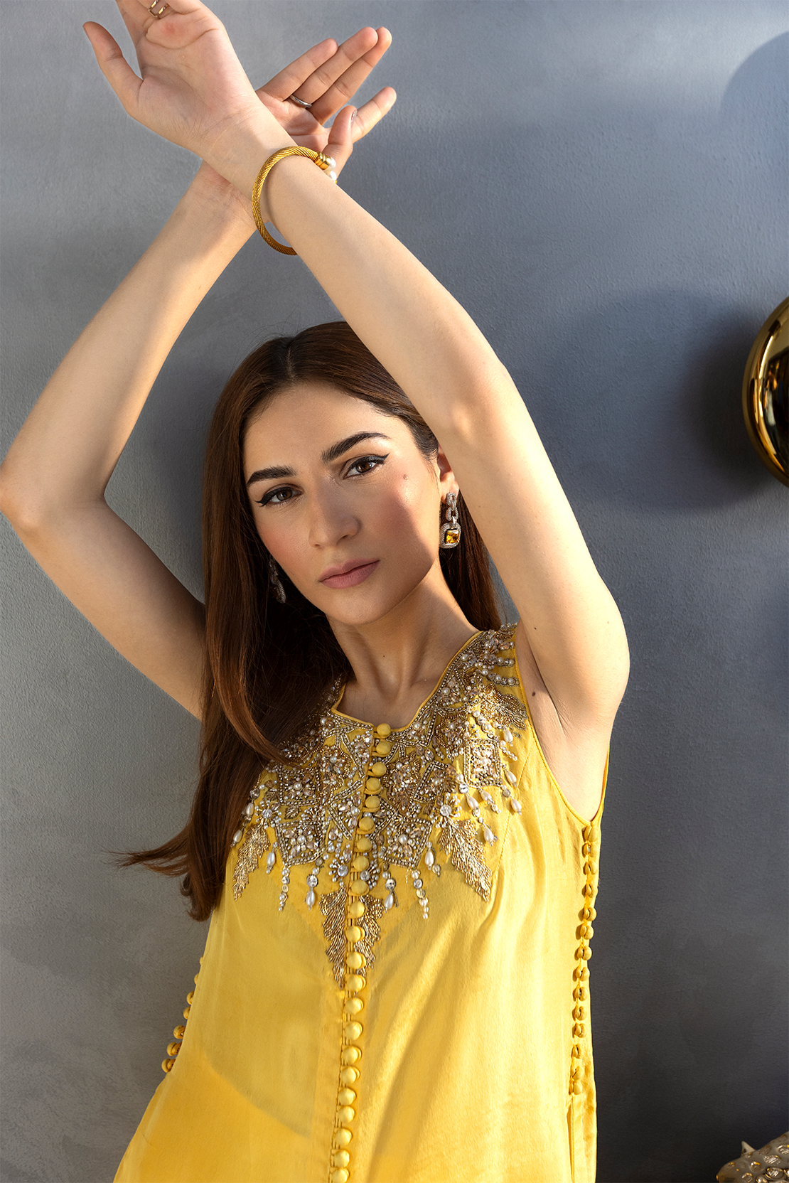 Yellow Embroidered Silk-Blend Salwar Kameez (2-Piece) - Image 2