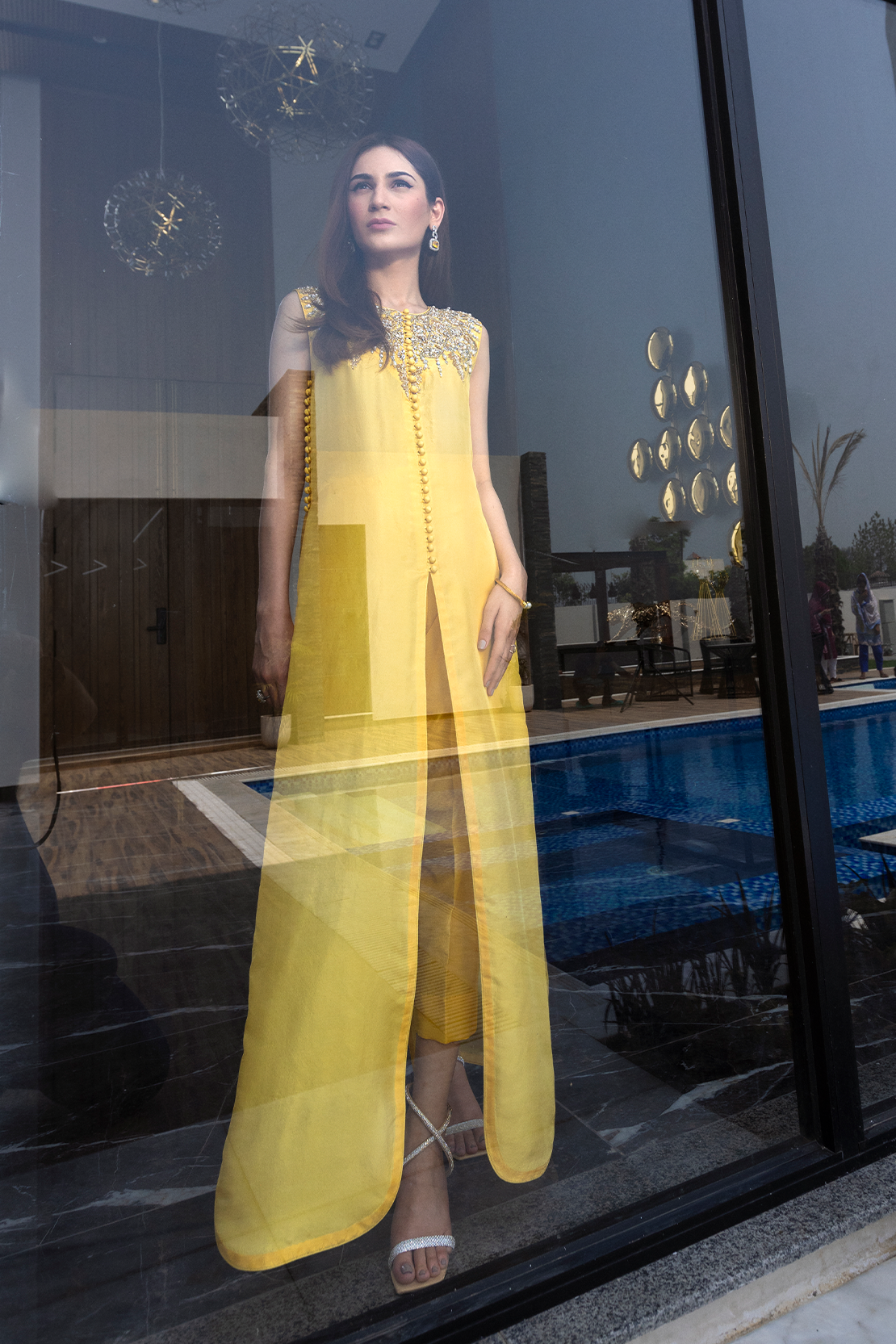 Yellow Embroidered Silk-Blend Salwar Kameez (2-Piece) - Image 3