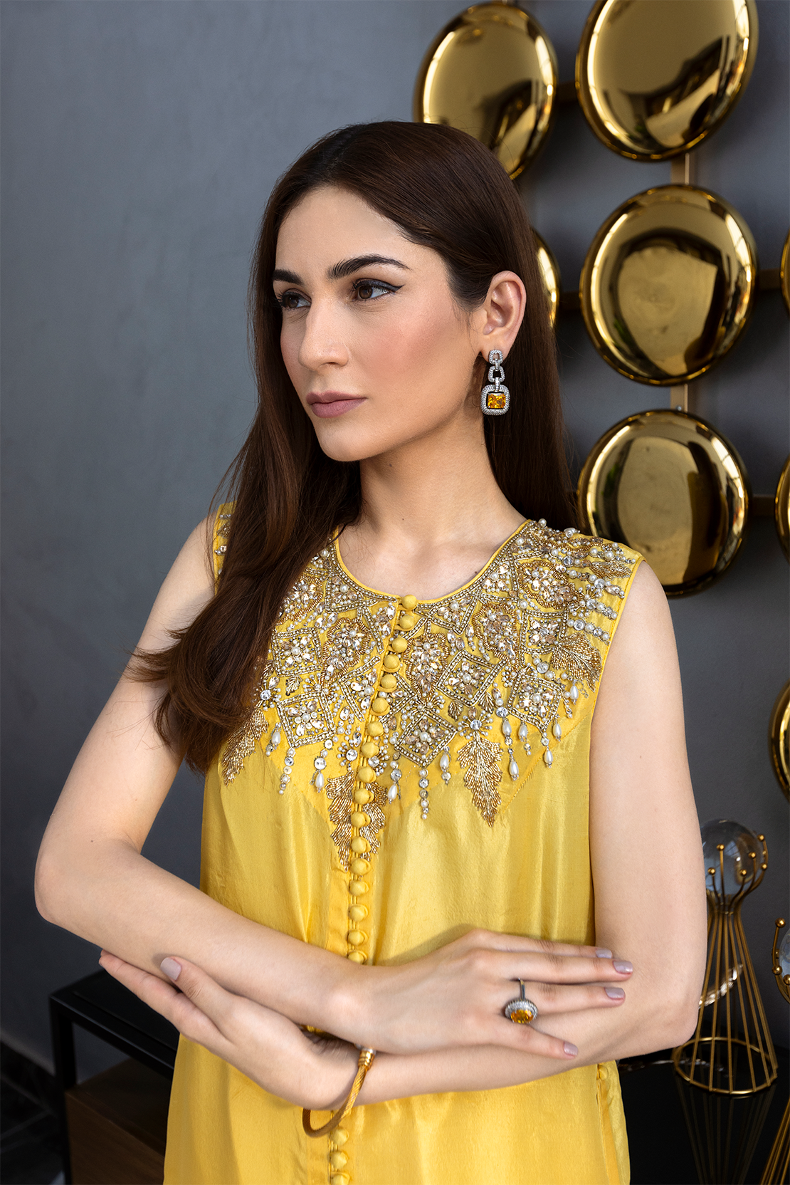 Yellow Embroidered Silk-Blend Salwar Kameez (2-Piece) - Image 5