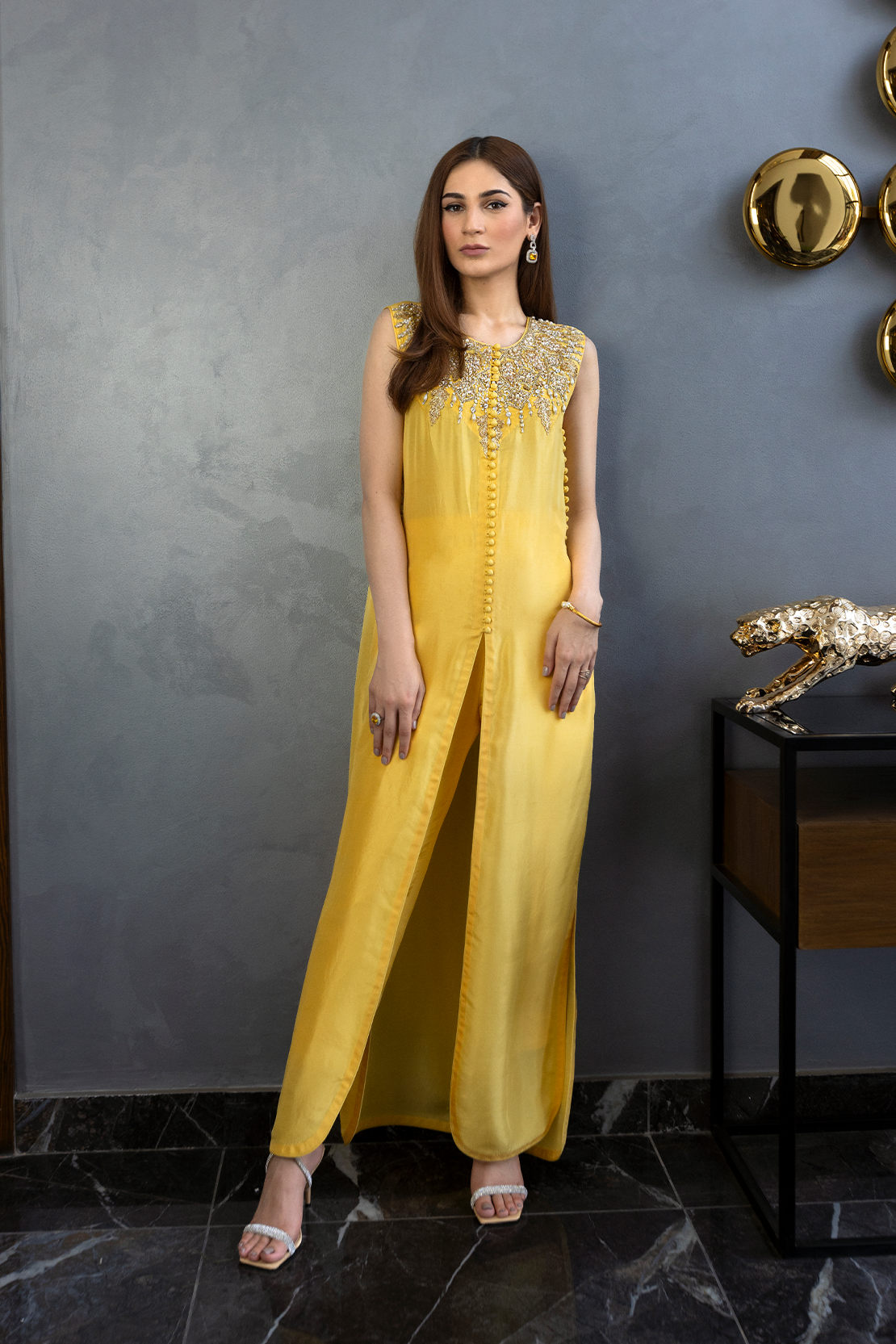 Yellow Embroidered Silk-Blend Salwar Kameez (2-Piece) - Image 6