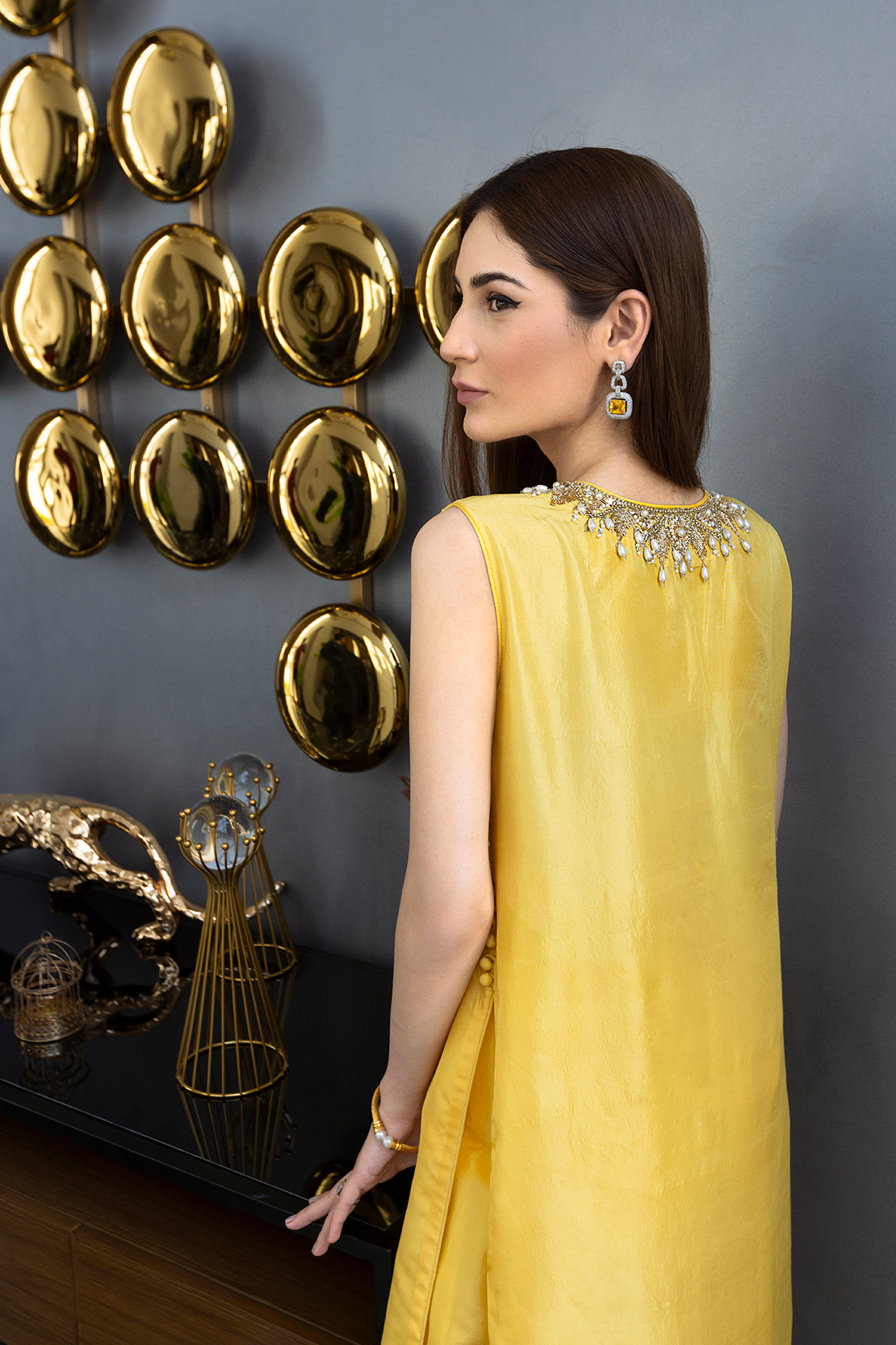 Yellow Embroidered Silk-Blend Salwar Kameez (2-Piece) - Image 7