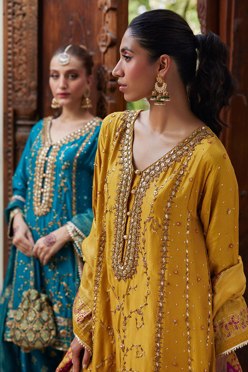 Pakistani Sunflower Yellow Embellished Silk-Blend Salwar Kameez (3-Piece) - Image 5