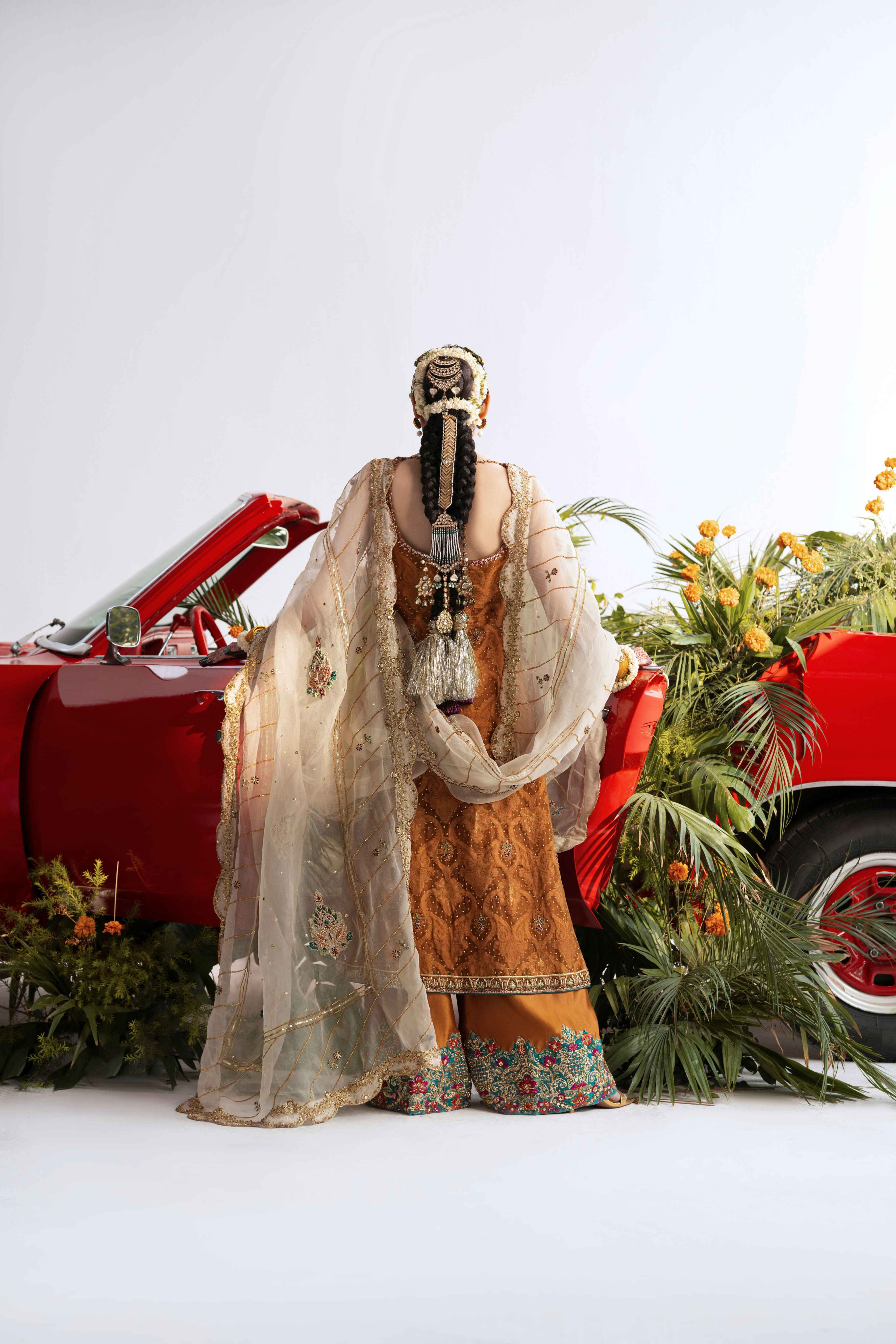 Pakistani Haldi Yellow Embroidered Silk Blend Salwar Kameez (3-Piece) - Image 1