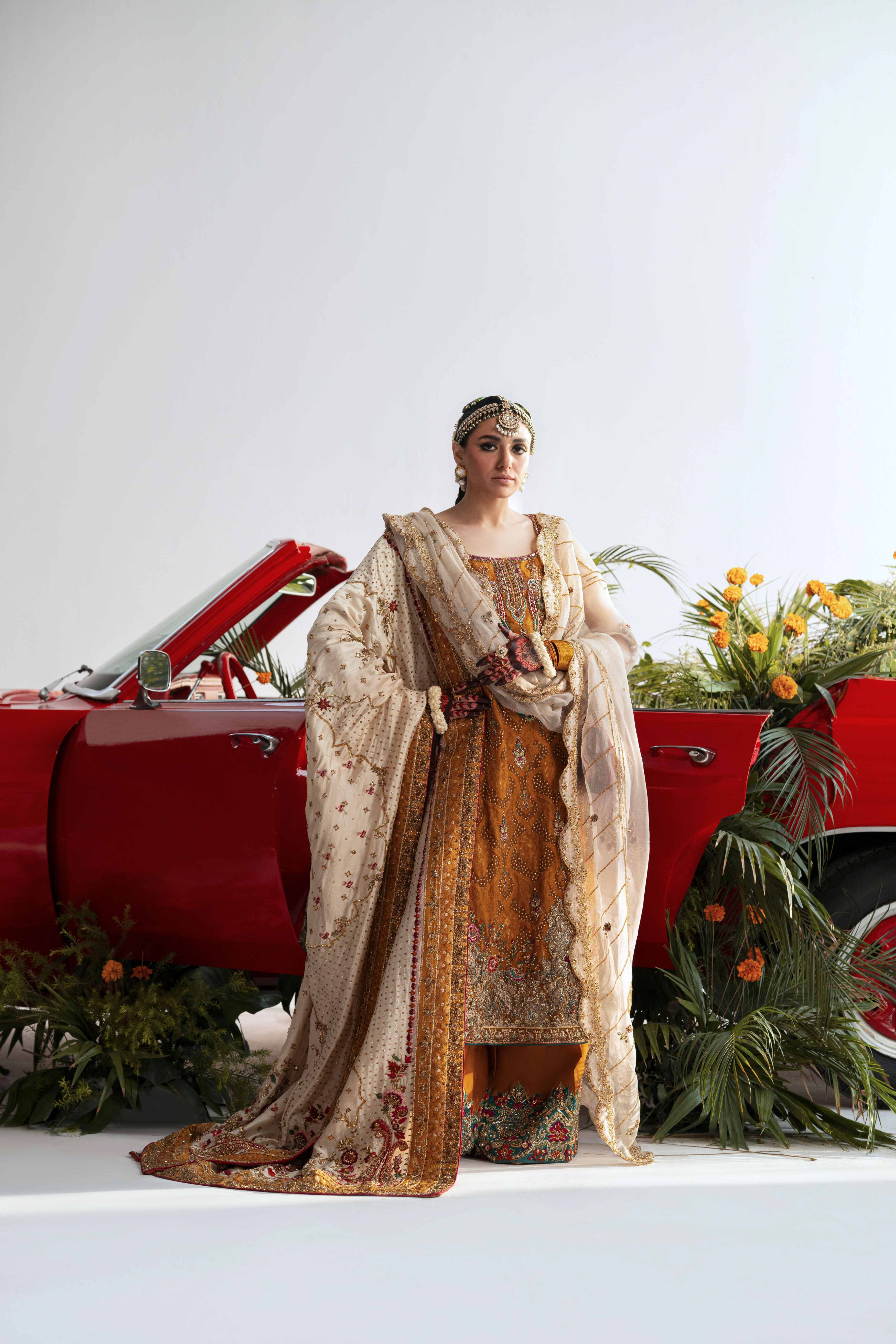 Pakistani Haldi Yellow Embroidered Silk Blend Salwar Kameez (3-Piece) - Image 2