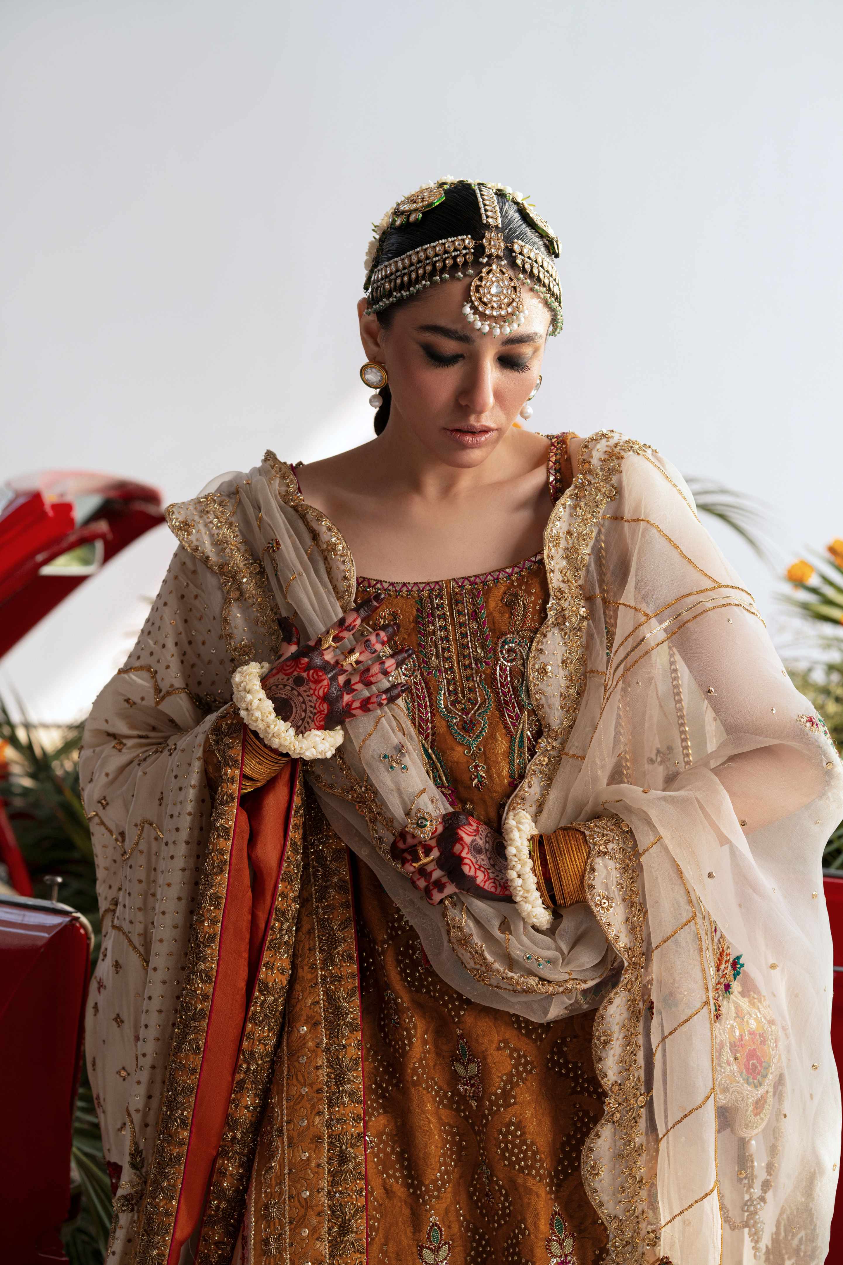 Pakistani Haldi Yellow Embroidered Silk Blend Salwar Kameez (3-Piece) - Image 3