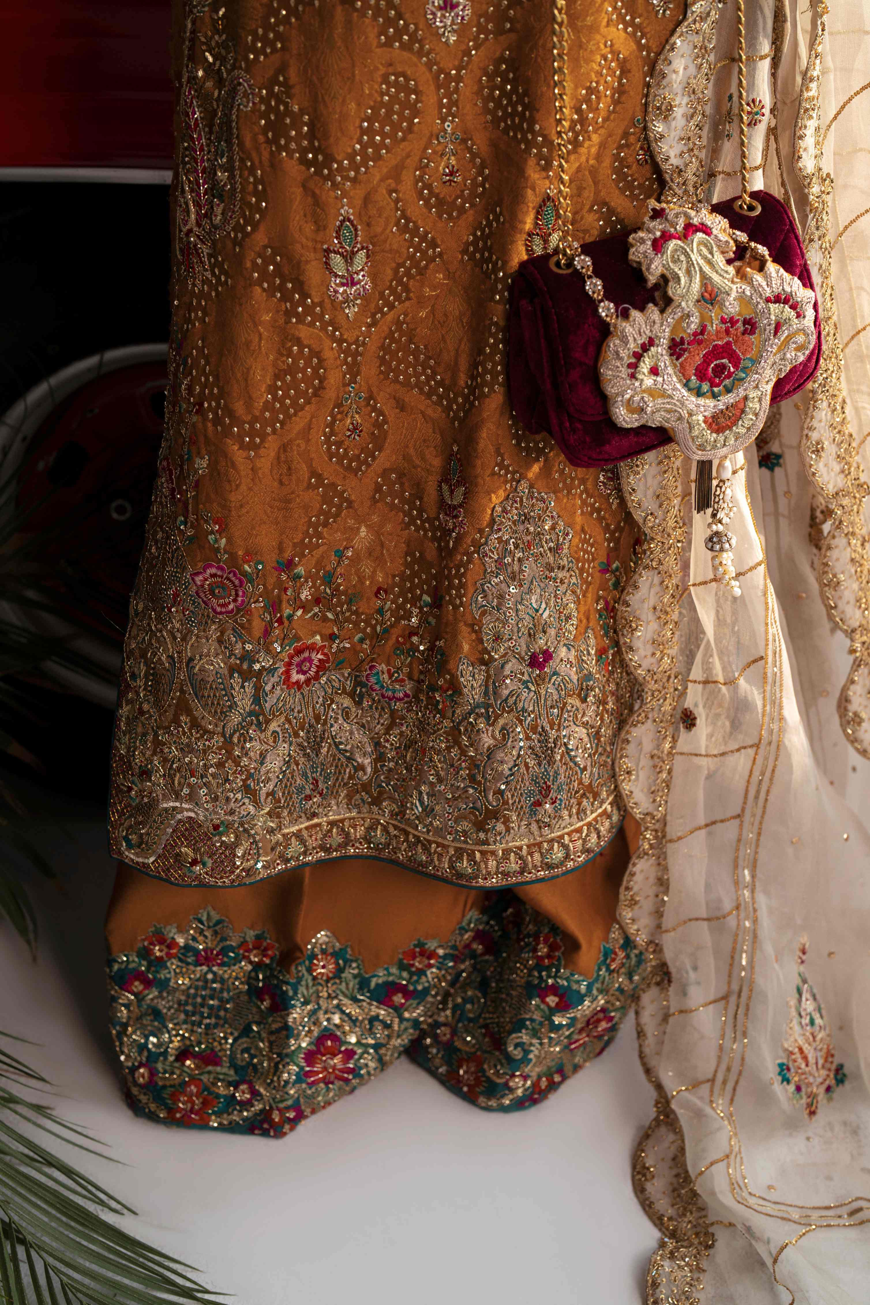 Pakistani Haldi Yellow Embroidered Silk Blend Salwar Kameez (3-Piece) - Image 5