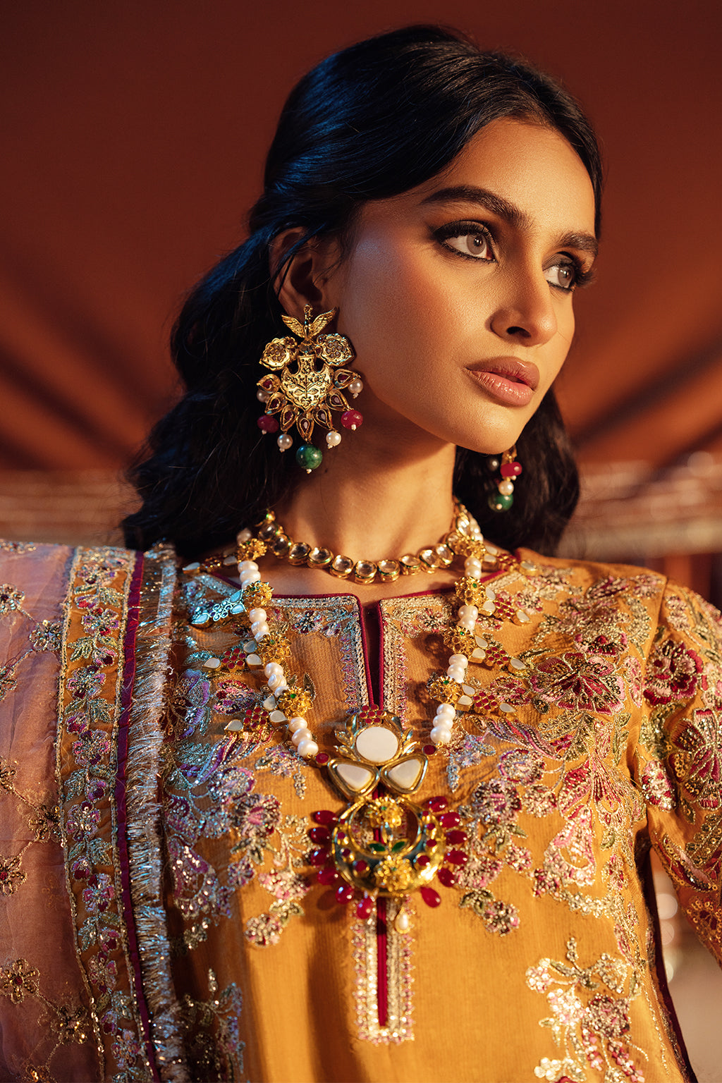 Mustard Yellow Resham Embroidered Silk-Blend Plazo Set (3-Piece) - Image 5