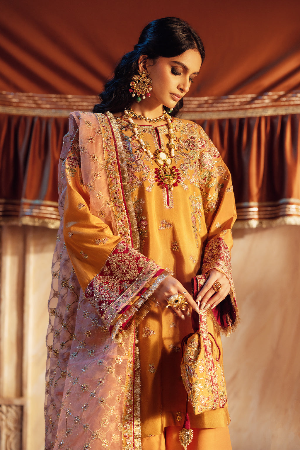 Mustard Yellow Resham Embroidered Silk-Blend Plazo Set (3-Piece) - Image 6
