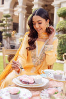 Pakistani Lime Yellow Embroidered Silk A-Line Salwar Kameez (3-Piece) - Image 5