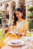 Pakistani Lime Yellow Embroidered Silk A-Line Salwar Kameez (3-Piece) - Image 6