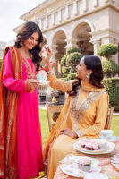 Pakistani Lime Yellow Embroidered Silk A-Line Salwar Kameez (3-Piece) - Image 7