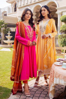 Pakistani Lime Yellow Embroidered Silk A-Line Salwar Kameez (3-Piece) - Image 8