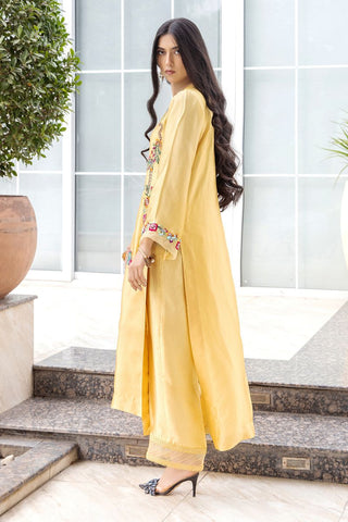 Yellow Floral Embroidered Pure Silk Salwar Kameez (3-Piece) - Image 4