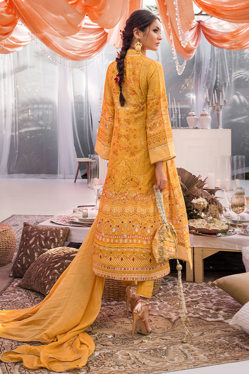 Moonbeam Yellow Embellished Silk Salwar Kameez (3-Piece) - Image 3