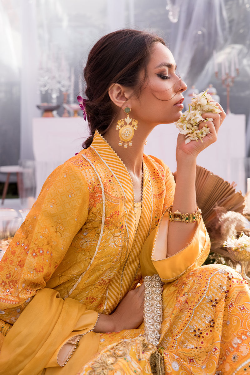 Moonbeam Yellow Embellished Silk Salwar Kameez (3-Piece) - Image 5