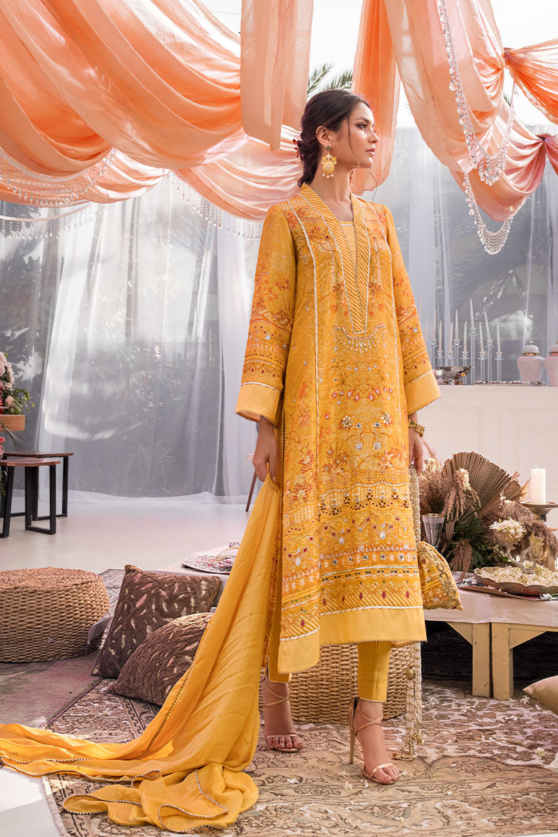 Moonbeam Yellow Embellished Silk Salwar Kameez (3-Piece) - Image 6