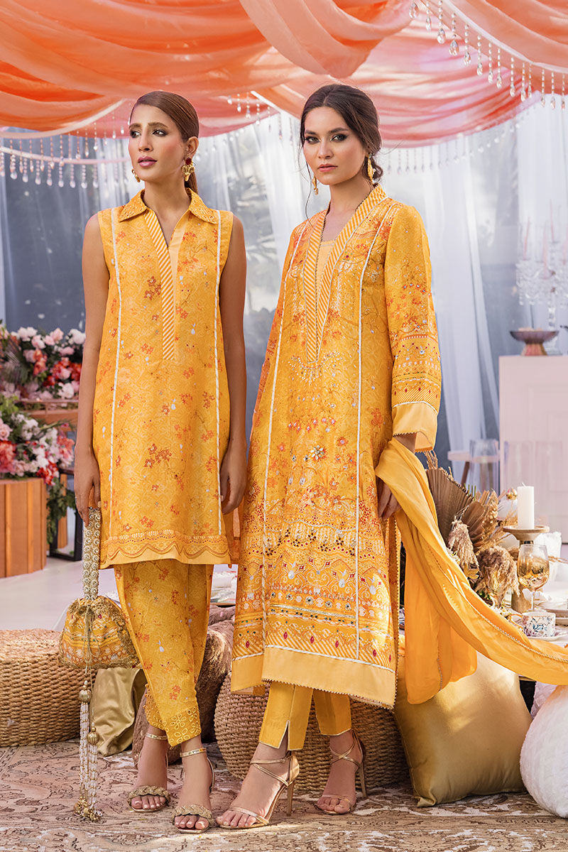Moonbeam Yellow Embellished Silk Salwar Kameez (3-Piece) - Image 9
