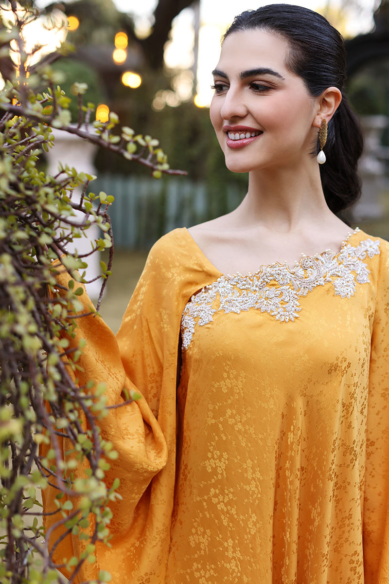 Yellow Handworked Silk Asymmetric Shirt (2-Piece) - Image 2