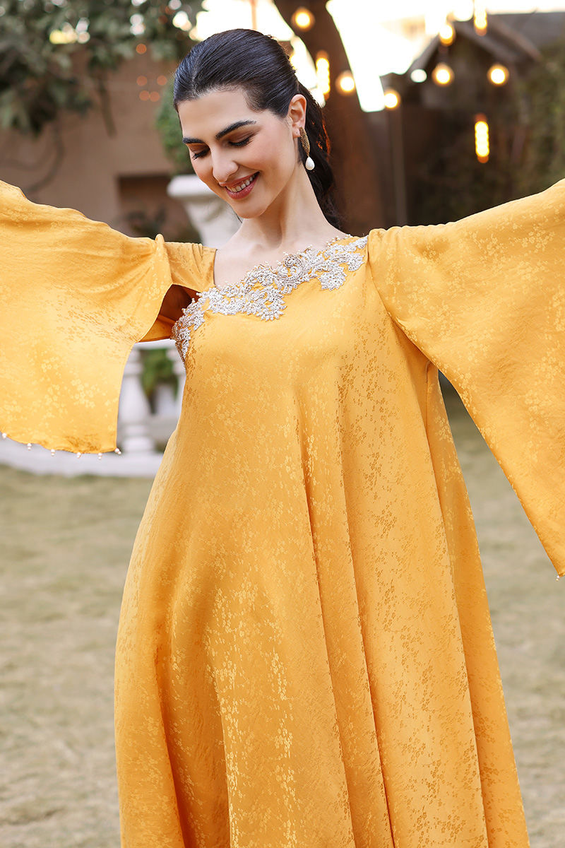 Yellow Handworked Silk Asymmetric Shirt (2-Piece) - Image 3