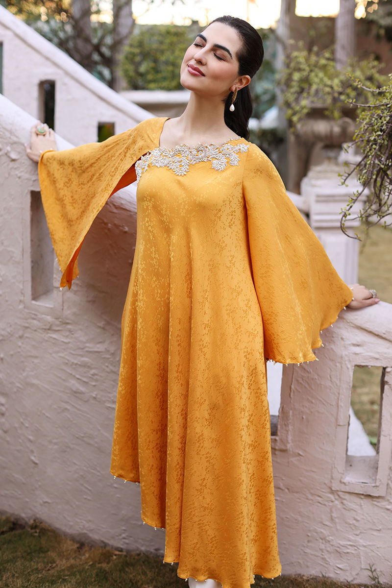 Yellow Handworked Silk Asymmetric Shirt (2-Piece) - Image 4