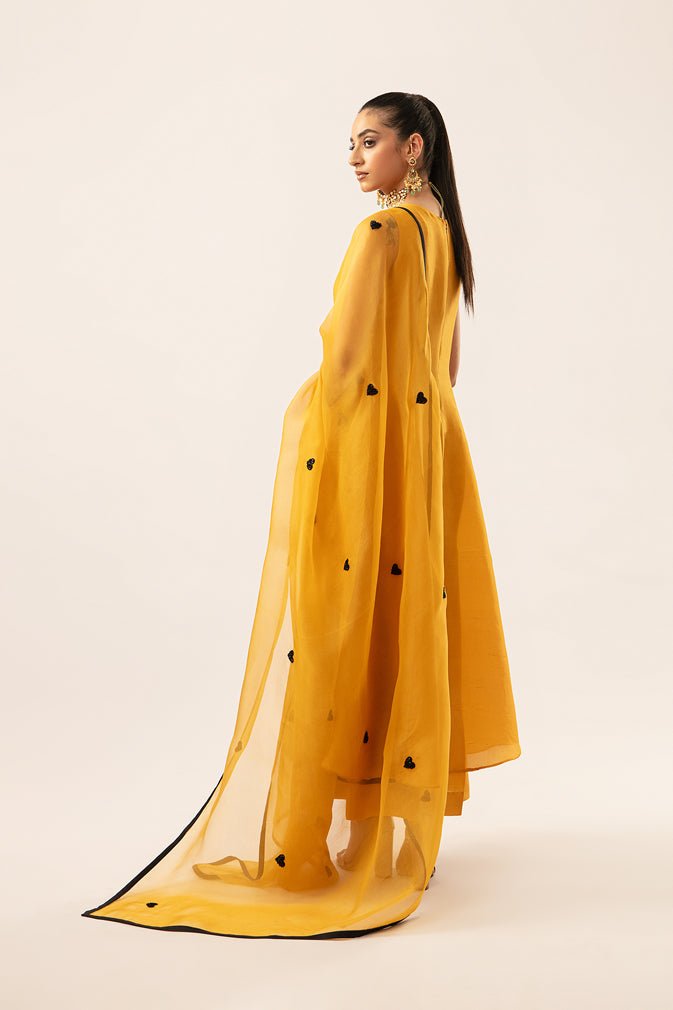 Pakistani Mustard & Black Pure Silk Salwar Kameez (3-Piece) - Image 9