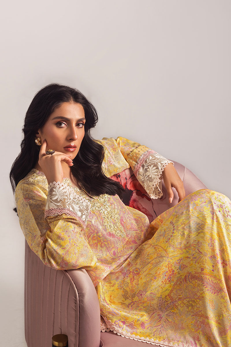 Lemon Embroidered Medium Silk Salwar Kameez (3-Piece) - Image 4