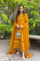 Marigold Embellished Silk Satin Salwar Kameez (3-Piece) - Image 7