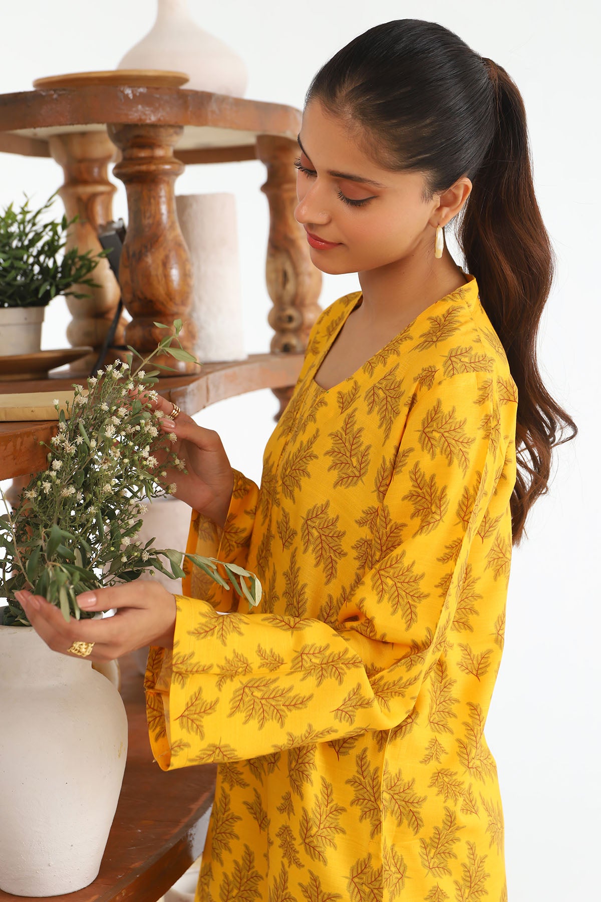 Pakistani Mustard Digital Printed Slub Linen Shirt (1-Pc) - Image 3