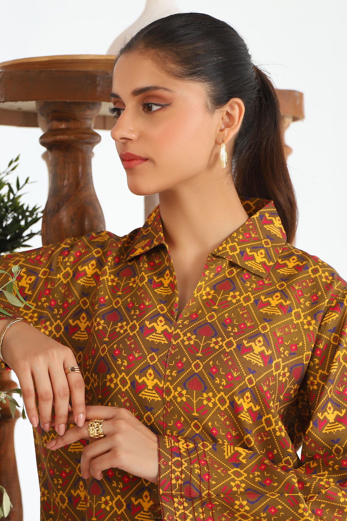 Pakistani Mustard Digital Printed Slub Linen Shirt (2-Piece) - Image 3
