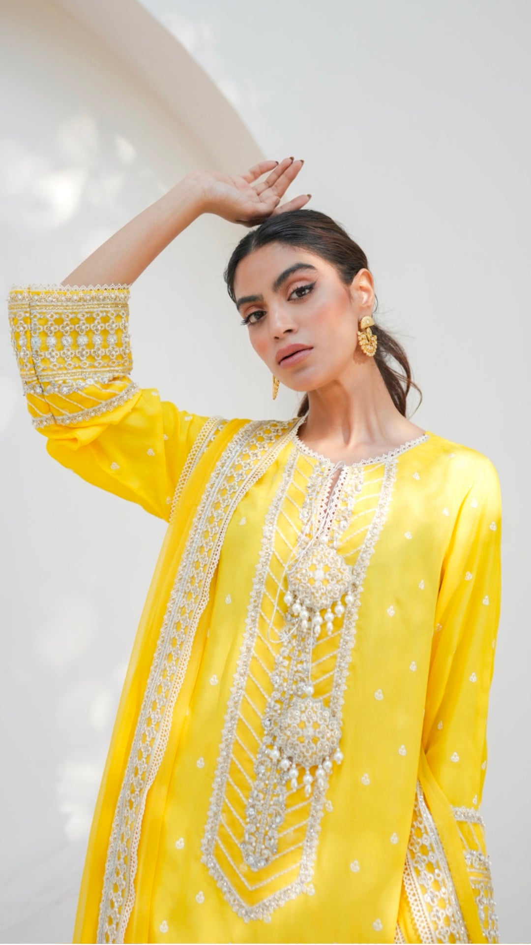 Pakistani Vibrant Yellow Embroidered Viscose Silk Salwar Kameez (3-Piece) - Image 5