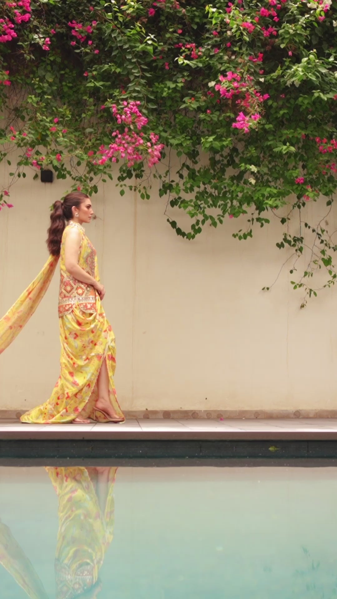 Daffodil Yellow Embroidered Khaddi Silk Saree (3-Piece) - Image 7