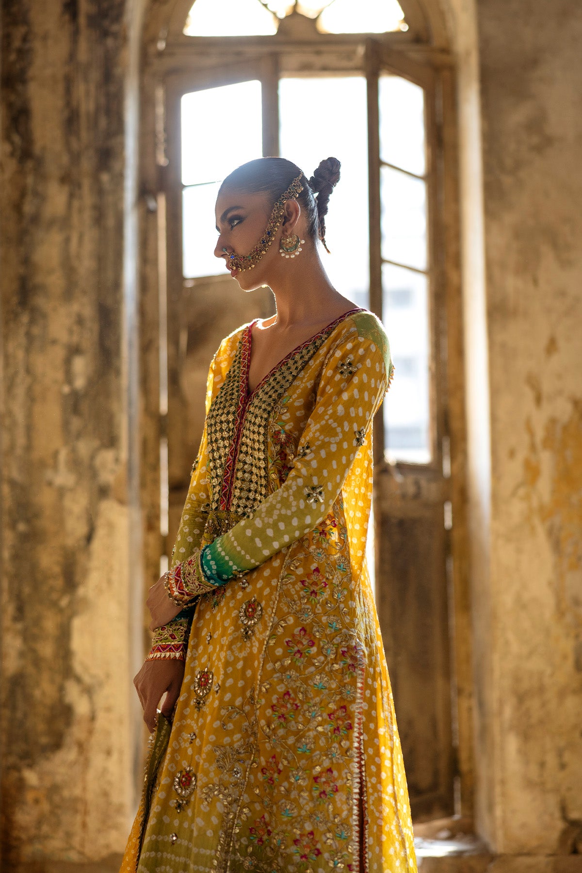 Marigold Yellow Embroidered Chunri Silk Sharara (3-Piece) - Image 2