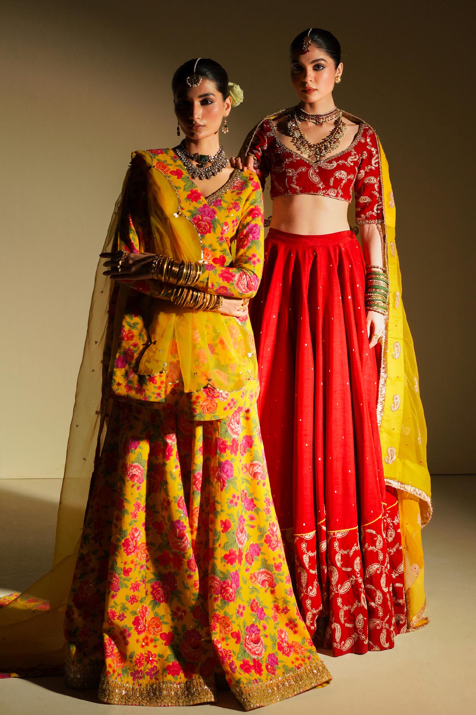 Pakistani Mustard Floral Adda Work Korean Silk Sharara (3-Piece) - Image 7