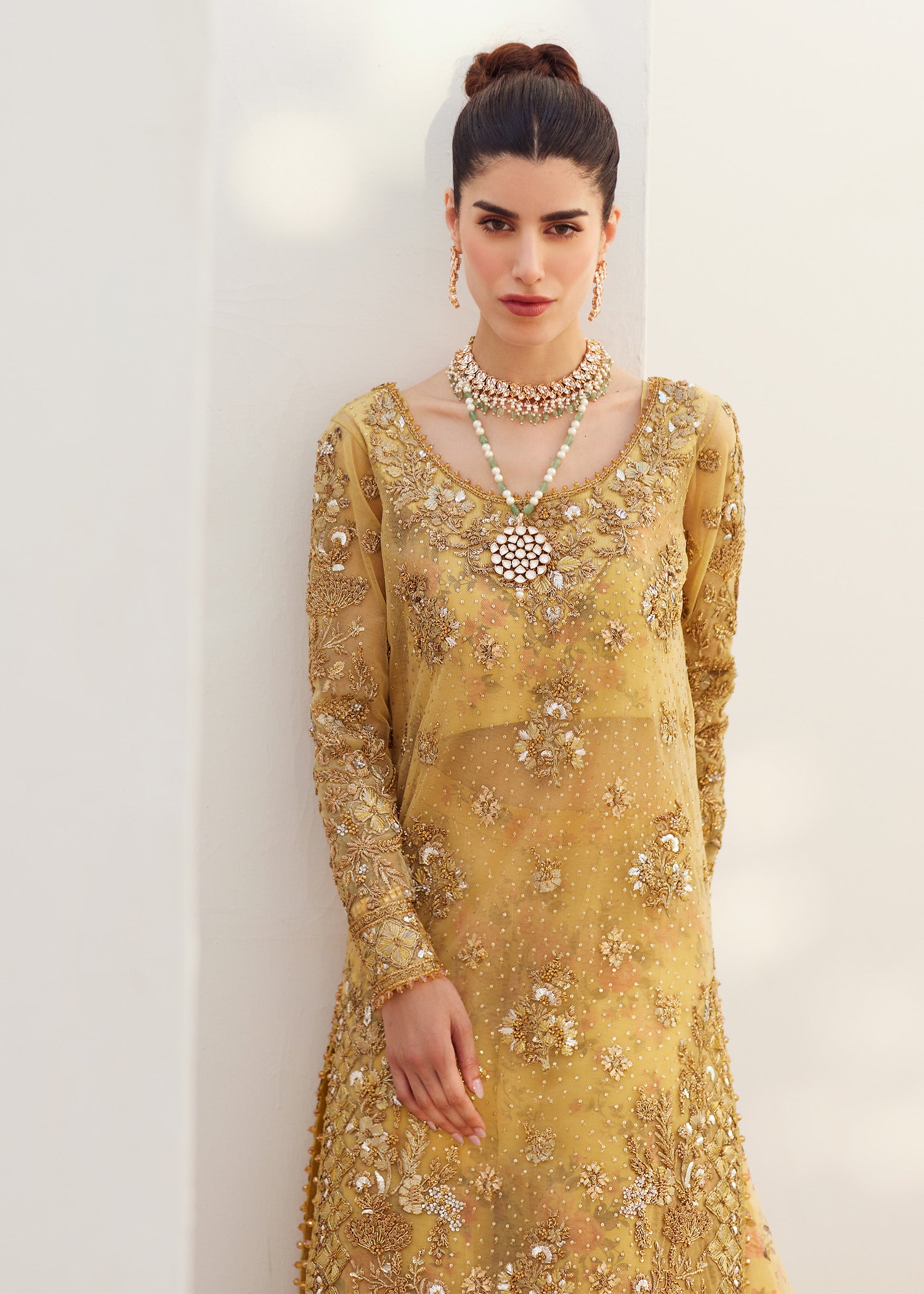Yellow Hand-Embellished Net & Organza Sharara (3-Piece) - Image 3