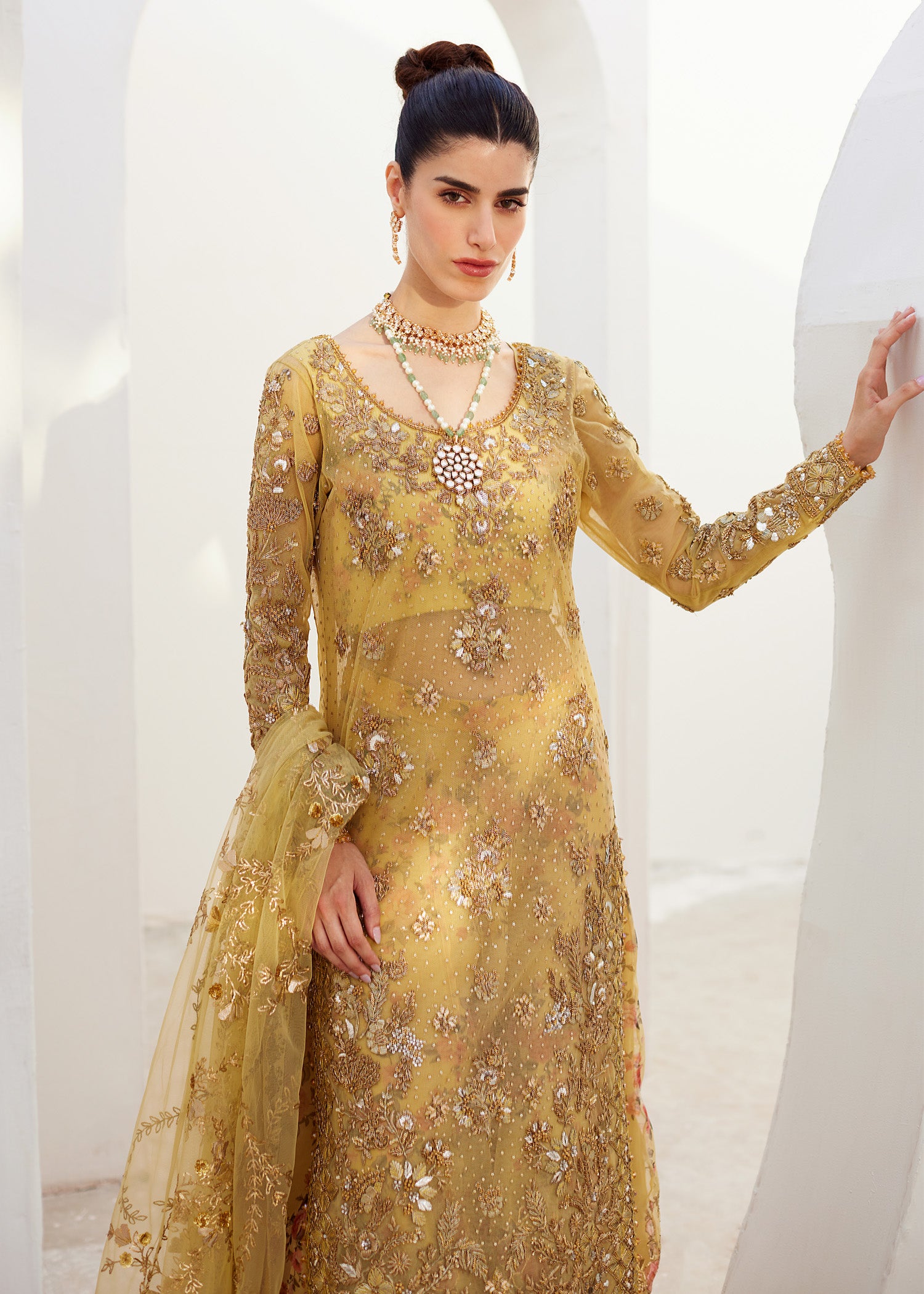 Yellow Hand-Embellished Net & Organza Sharara (3-Piece) - Image 4